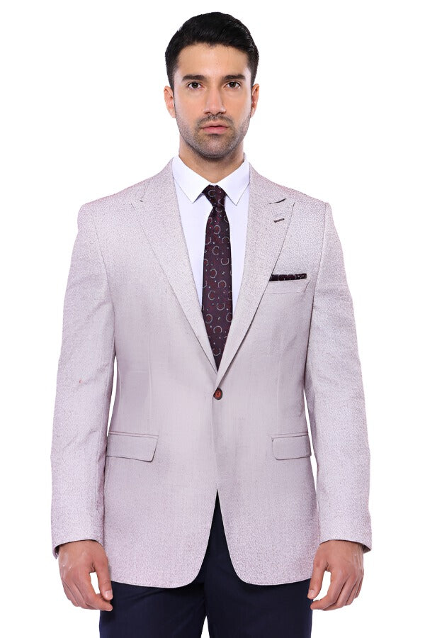 Patterned Slim-Fit Claret Red Blazer -