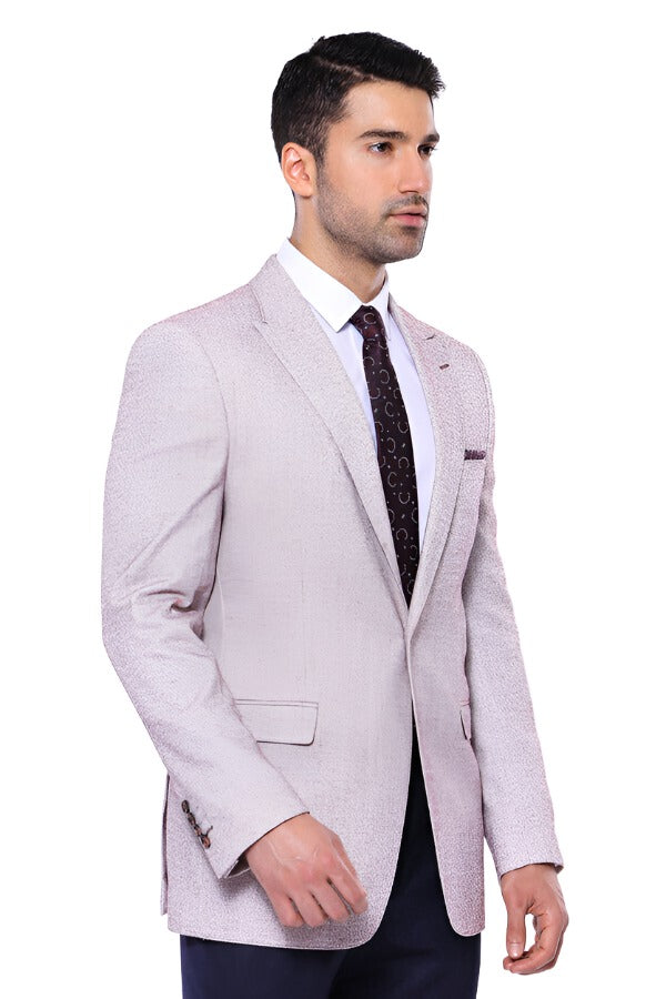 Patterned Slim-Fit Claret Red Blazer -