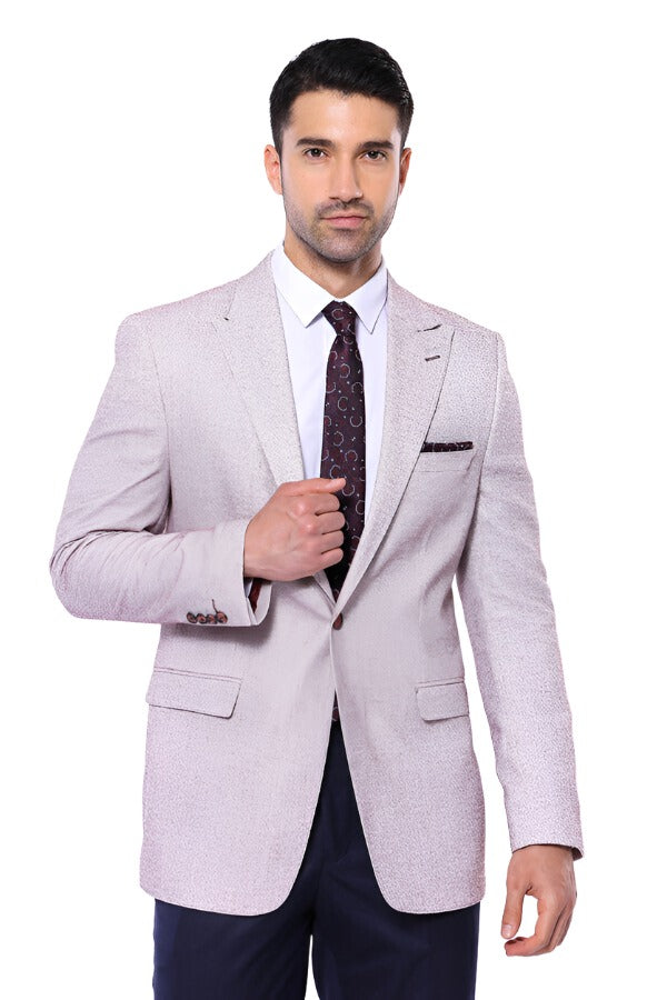 Patterned Slim-Fit Claret Red Blazer -