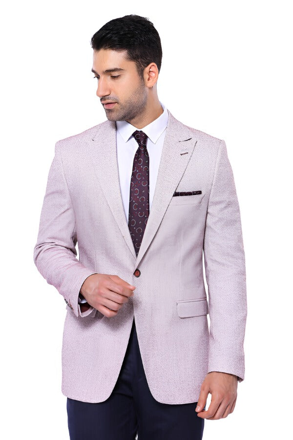 Patterned Slim-Fit Claret Red Blazer -