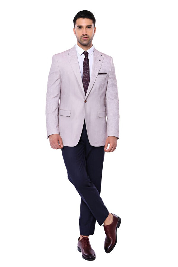 Patterned Slim-Fit Claret Red Blazer -