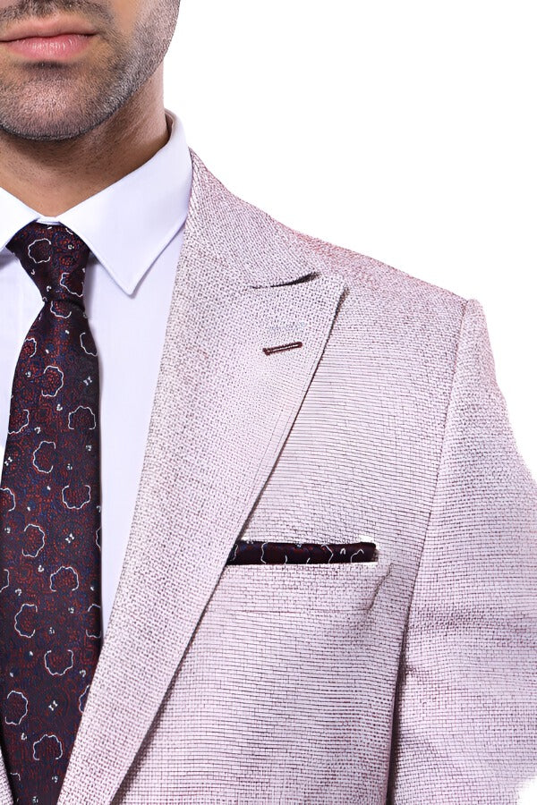Patterned Slim-Fit Claret Red Blazer -
