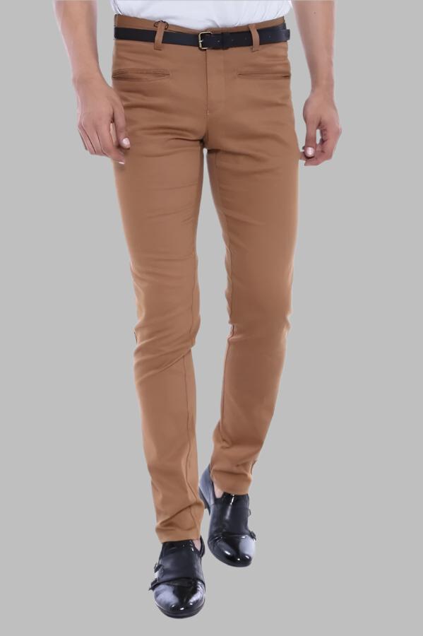Patterned Slim Fit Cotton Tan Men Pants