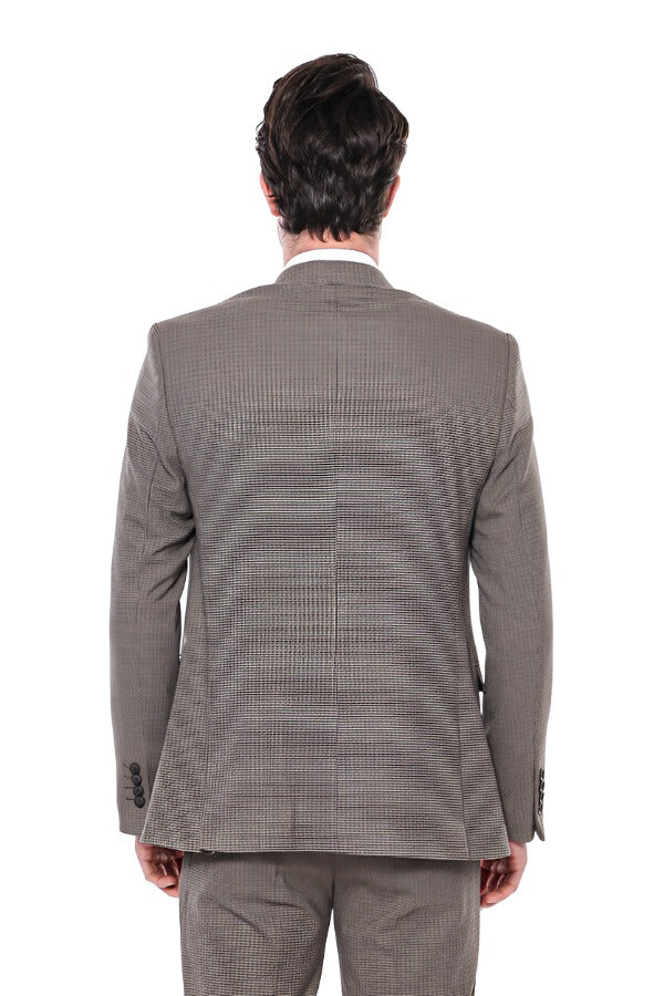 Patterned Slim Fit Light Brown Men Blazer