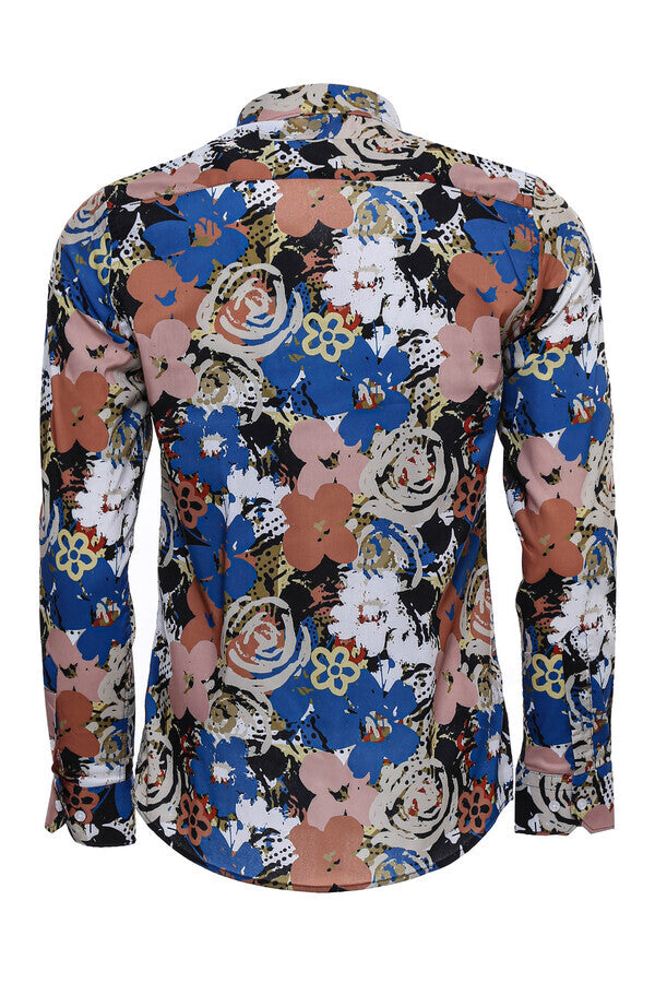 Patterned Slim Fit Long Sleeves Brown Men Shirt -