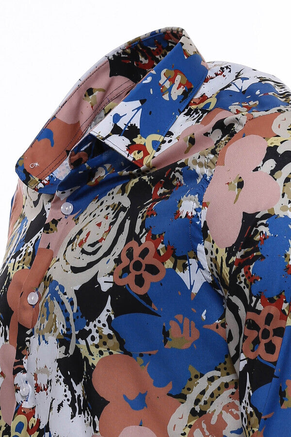 Patterned Slim Fit Long Sleeves Brown Men Shirt -