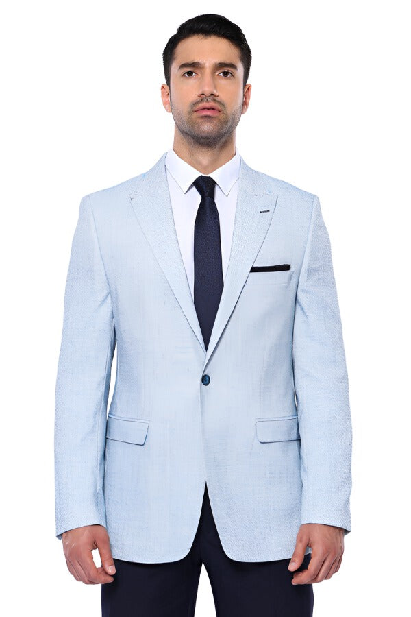KOALA SYDNEY Patterned Slim-Fit Sky Blue Blazer -