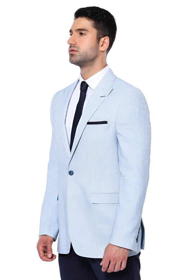 KOALA SYDNEY Patterned Slim-Fit Sky Blue Blazer -