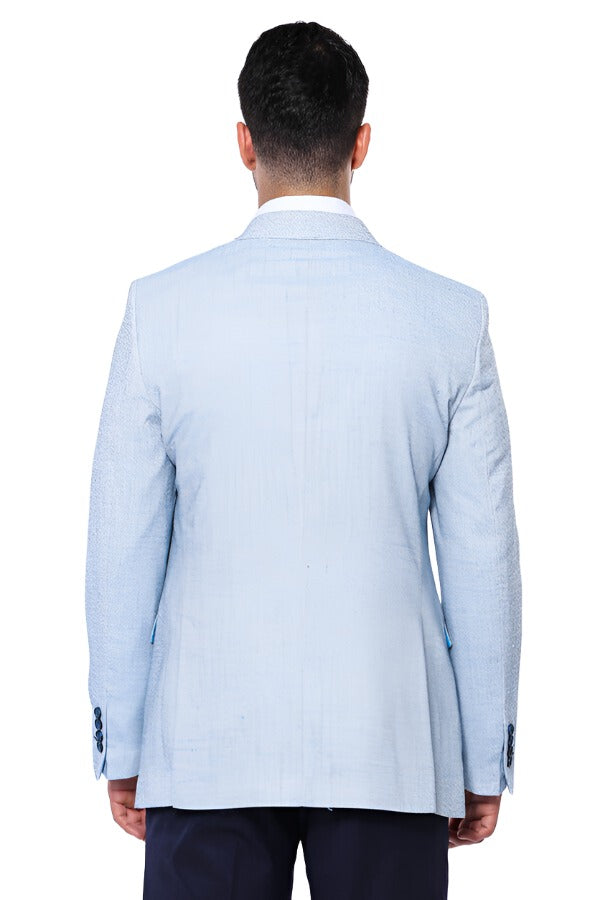 KOALA SYDNEY Patterned Slim-Fit Sky Blue Blazer -