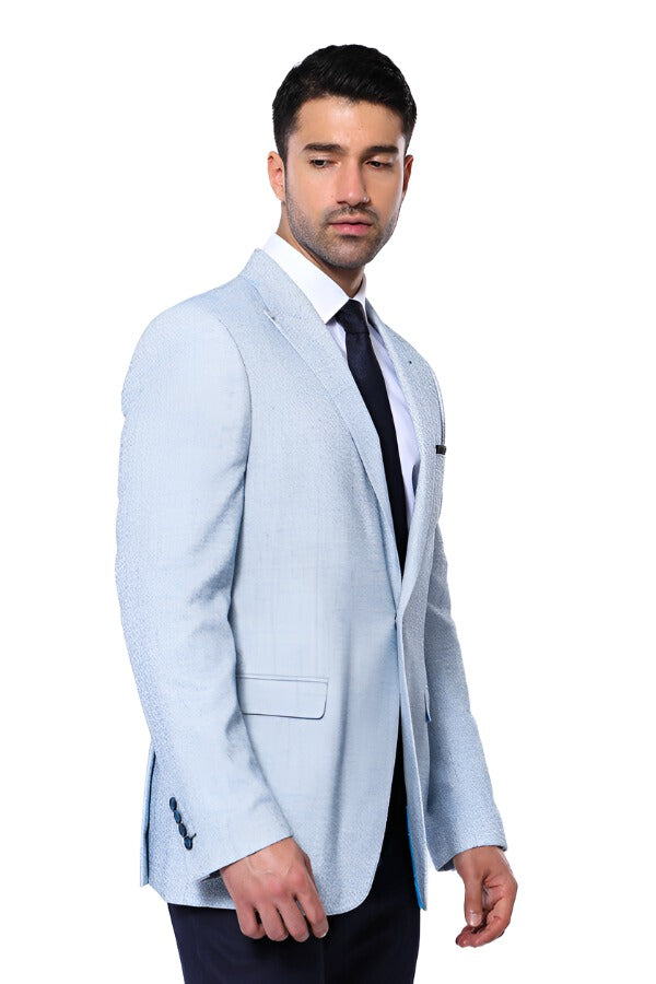 KOALA SYDNEY Patterned Slim-Fit Sky Blue Blazer -
