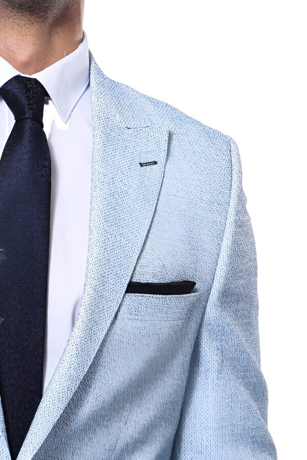 KOALA SYDNEY Patterned Slim-Fit Sky Blue Blazer -