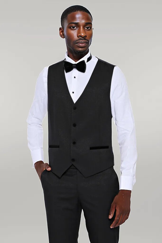 Patterned Velvet Lapel Black Men Tuxedo - Wessi