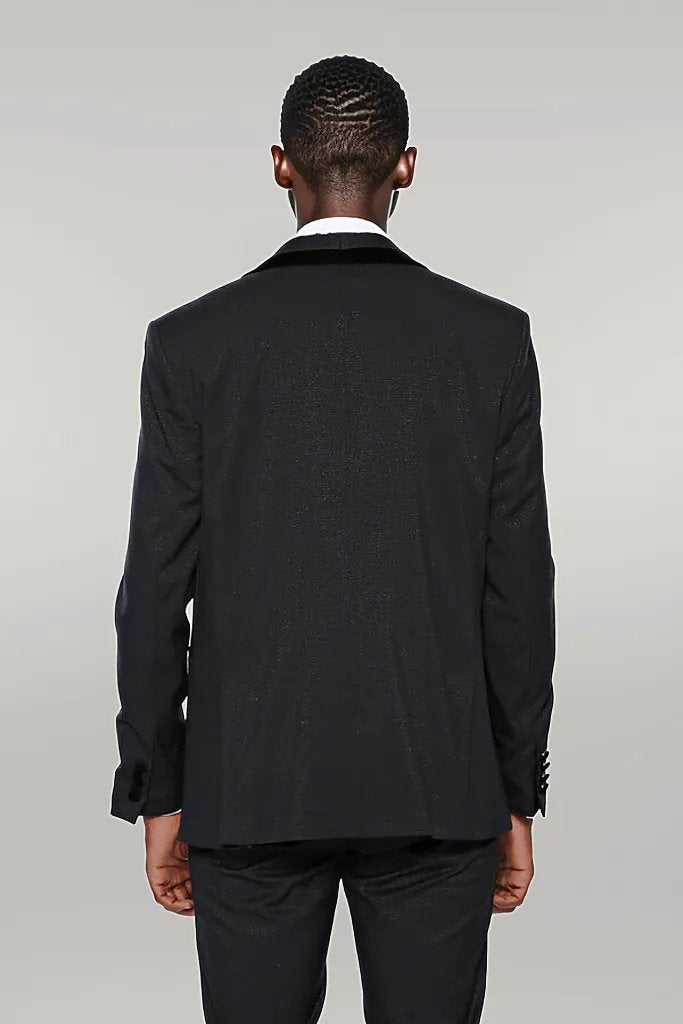 Patterned Velvet Lapel Black Men Tuxedo - Wessi