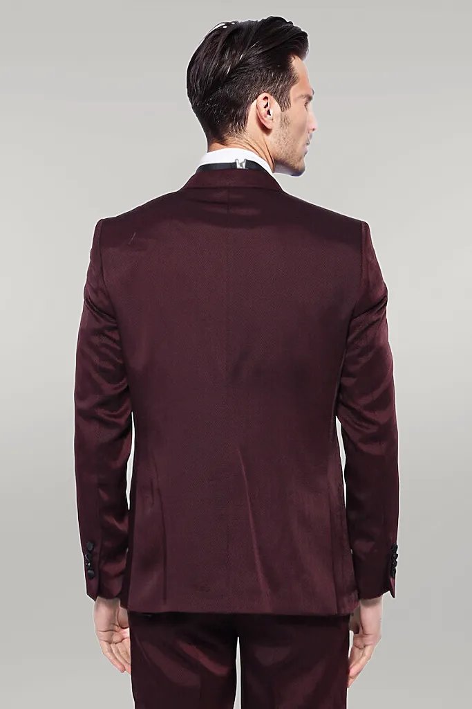 KOALA SYDNEY Patterned Velvet Lapel Burgundy Tuxedo |