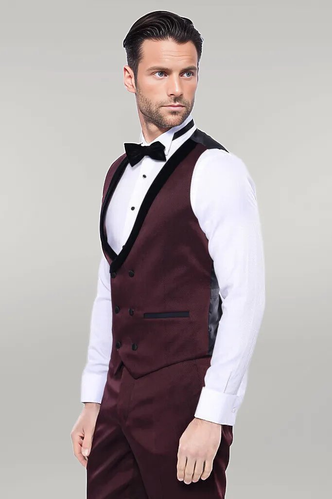 KOALA SYDNEY Patterned Velvet Lapel Burgundy Tuxedo |