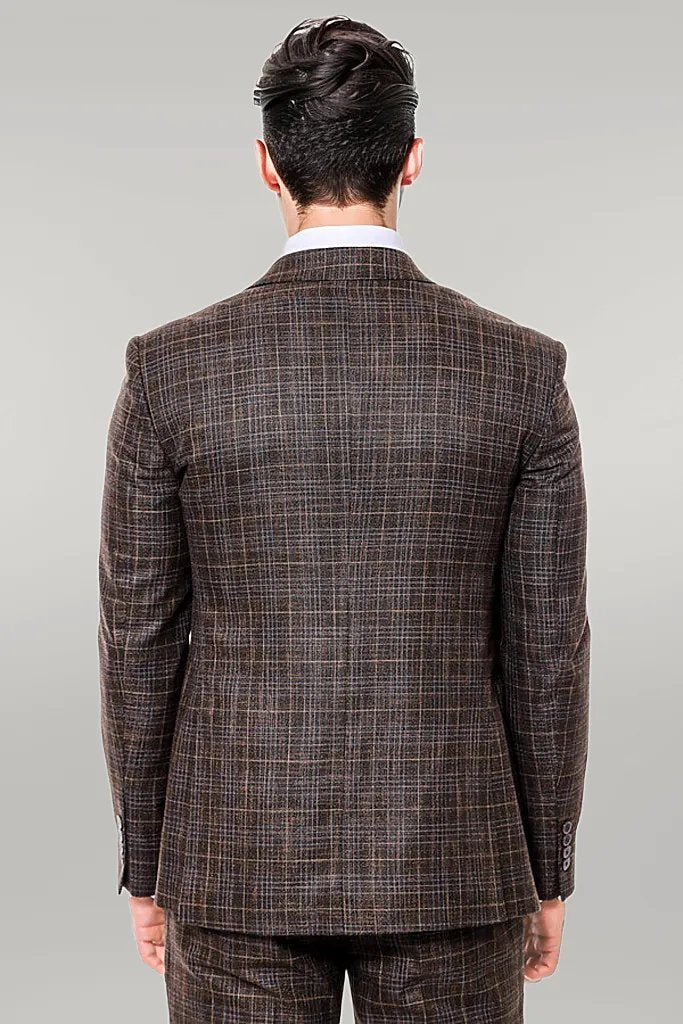 Patterned Vested Brown Slim-Fit Men’s Suit -