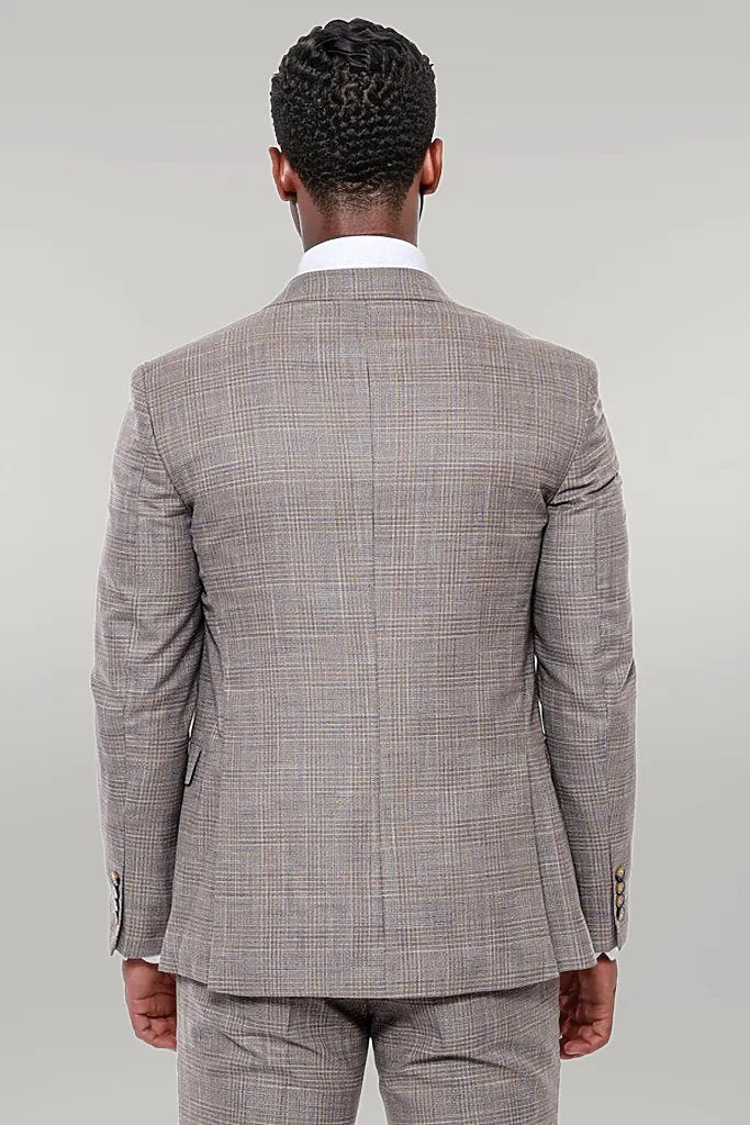 KOALA SYDNEY Patterned Vested Slim-Fit Beige Men’s Suit -