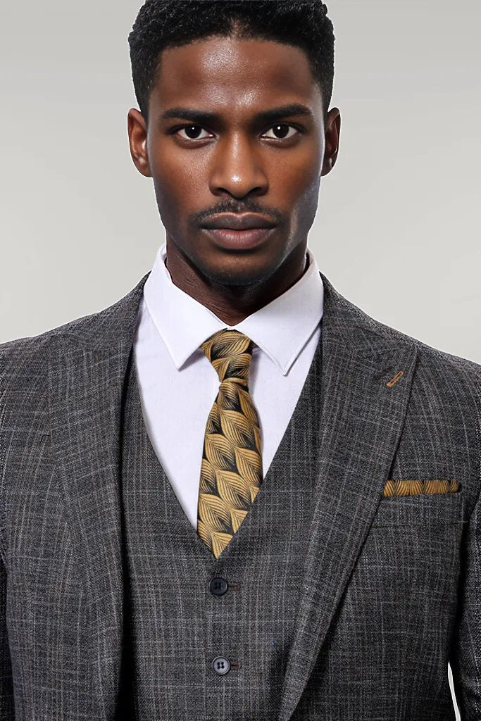 Patterned Vested Slim-Fit Black Men’s Suit -