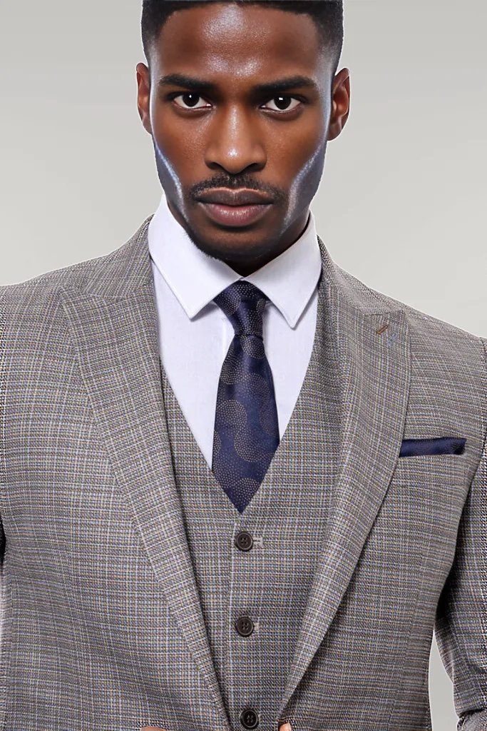 KOALA SYDNEY Patterned Vested Slim-Fit Brown Men Suit -