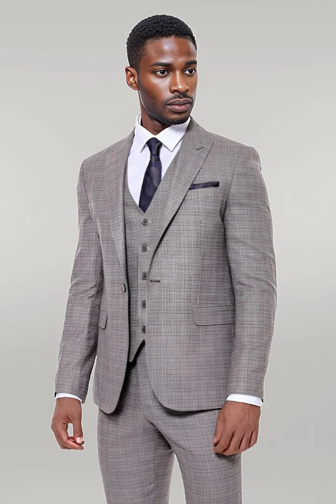 KOALA SYDNEY Patterned Vested Slim-Fit Brown Men Suit -