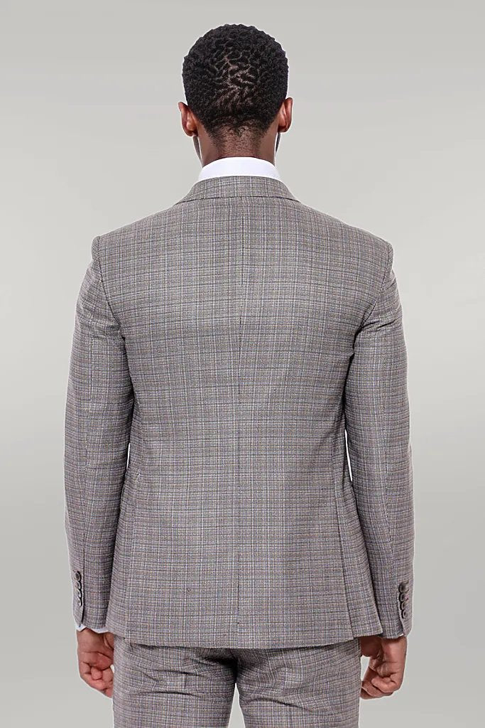KOALA SYDNEY Patterned Vested Slim-Fit Brown Men Suit -