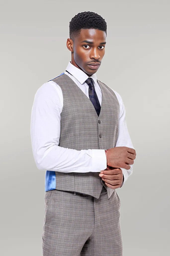 KOALA SYDNEY Patterned Vested Slim-Fit Brown Men Suit -