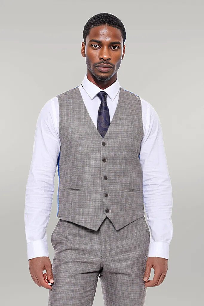 KOALA SYDNEY Patterned Vested Slim-Fit Brown Men Suit -