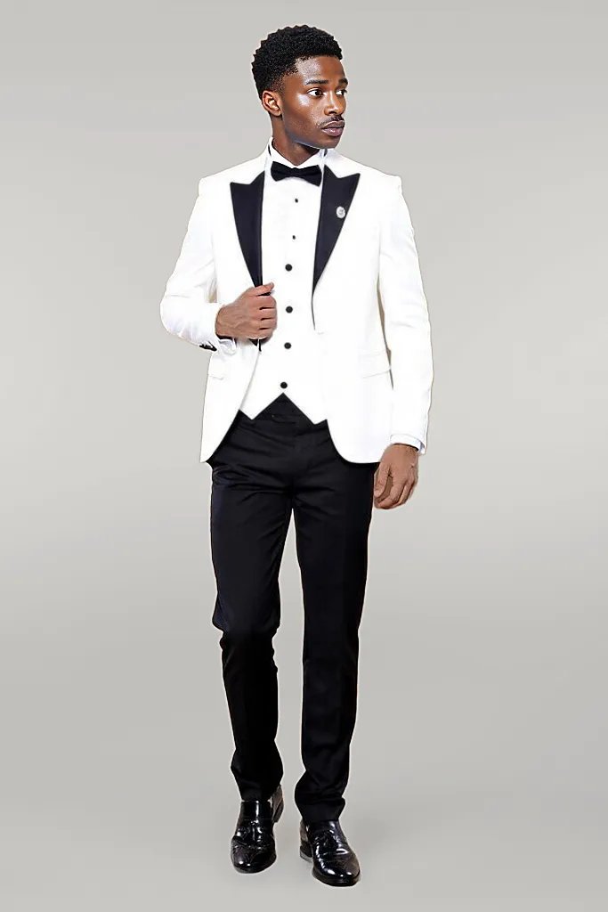 Peak Lapel 3 Piece White Tuxedo