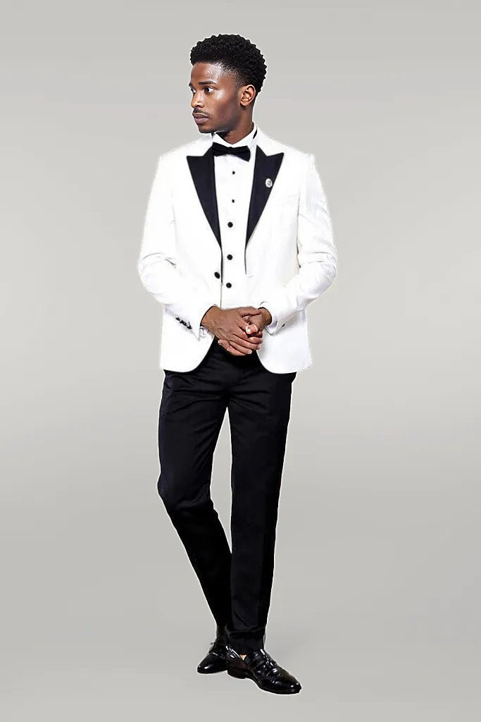 Peak Lapel 3 Piece White Tuxedo