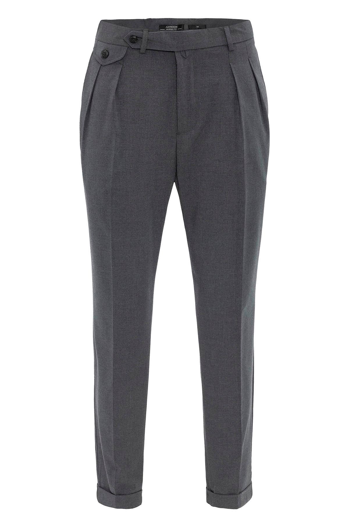 Men's Grey Pleated High-Waisted Pants