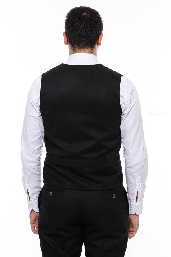 Plaid Double Breasted Collared Black Men Vest