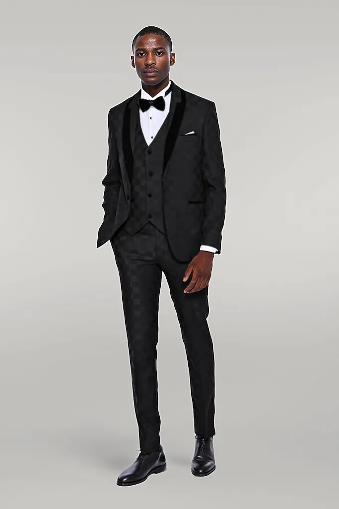 Plaid Slim Fit Black Men Tuxedo