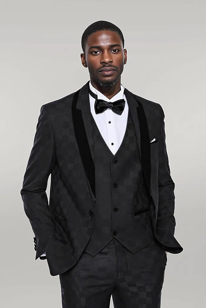 Plaid Slim Fit Black Men Tuxedo