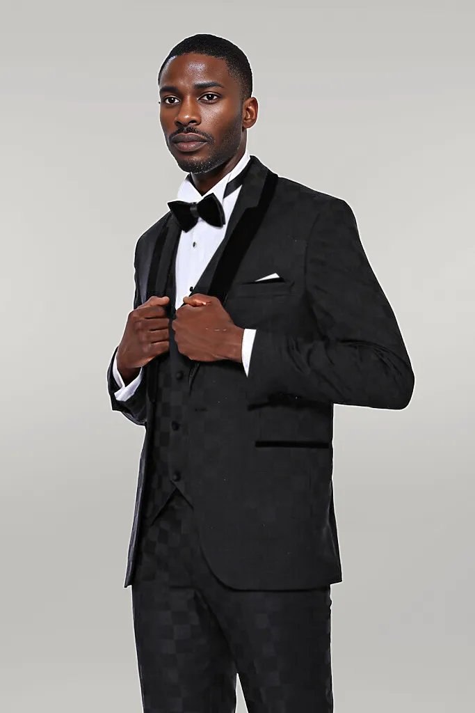 Plaid Slim Fit Black Men Tuxedo
