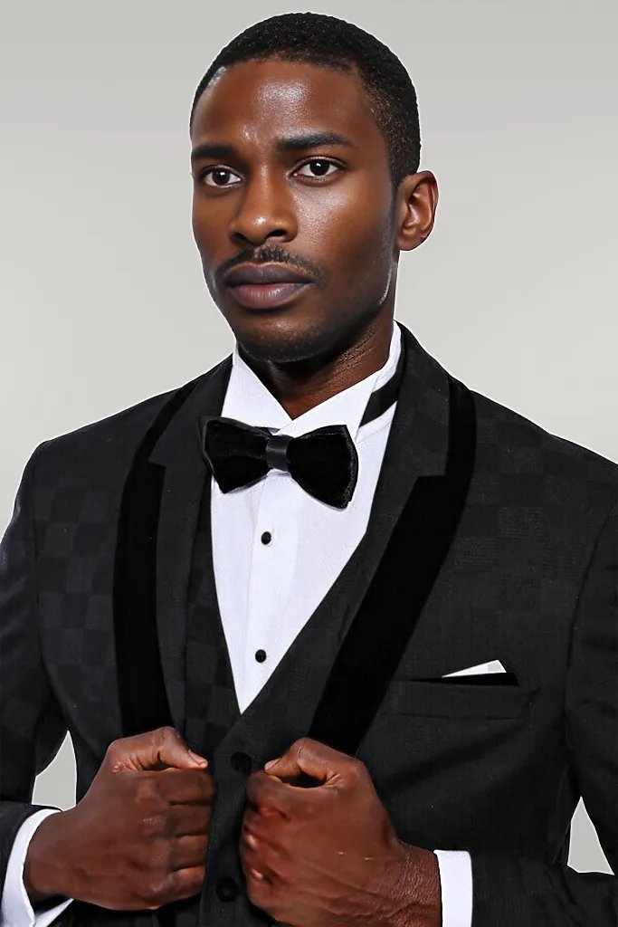 Plaid Slim Fit Black Men Tuxedo