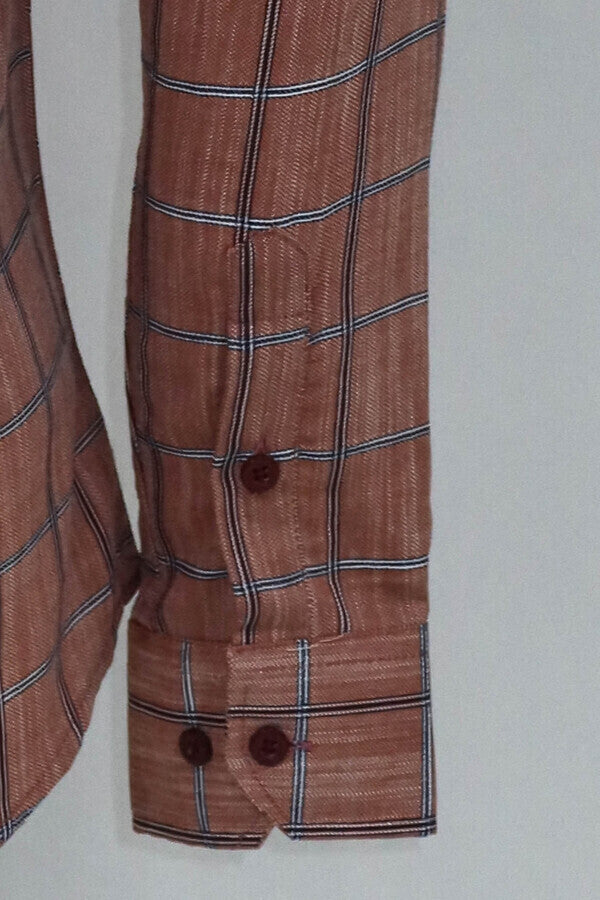 Plaid Slim Fit Brown Men Shirt