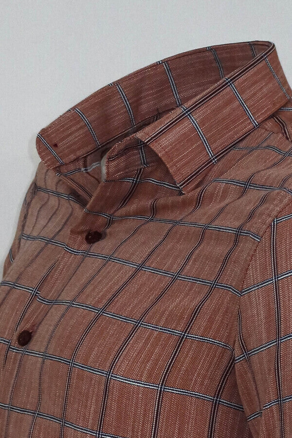 Plaid Slim Fit Brown Men Shirt