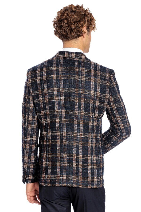 KOALA SYDNEY Plaid Slim Fit Navy Blue Men Blazer