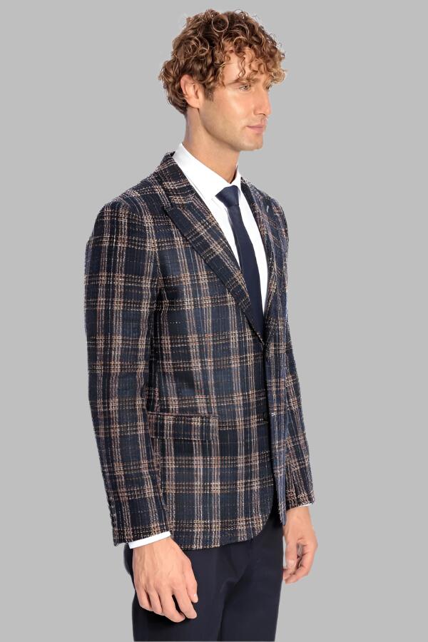 KOALA SYDNEY Plaid Slim Fit Navy Blue Men Blazer