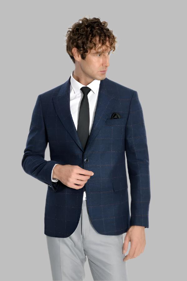 KOALA SYDNEY Plaid Wool Navy Blue Men Blazer