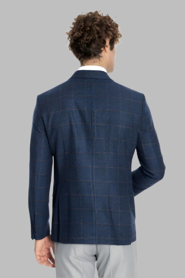 KOALA SYDNEY Plaid Wool Navy Blue Men Blazer