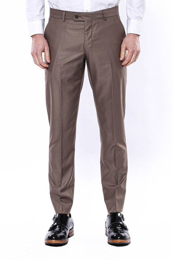 Plain Brown Men Trousers