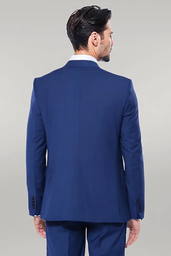 Plain Navy Vested Suit