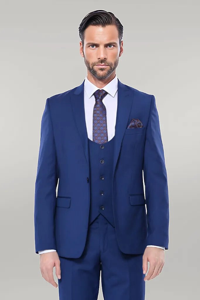 Plain Navy Vested Suit