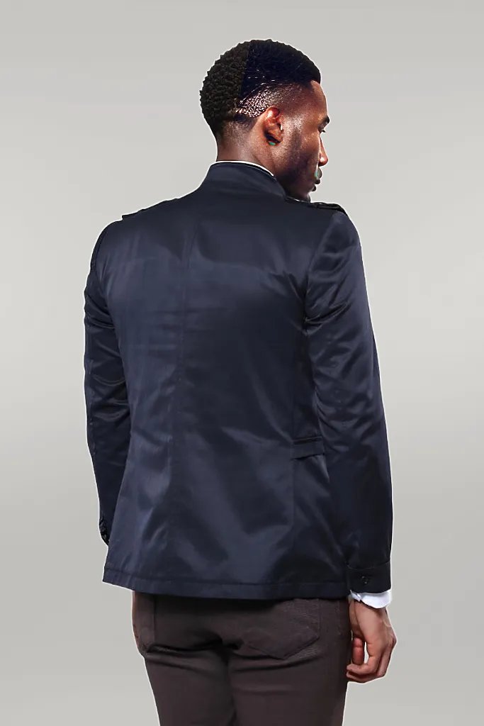 Plain Navy Blue Men Short Coat