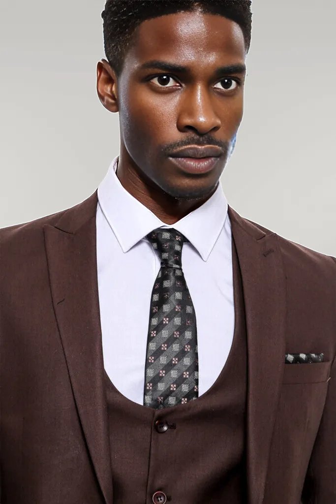 KOALA SYDNEY Plain Slim Fit Brown Men Suit -