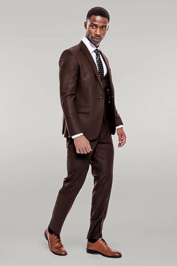 KOALA SYDNEY Plain Slim Fit Brown Men Suit -