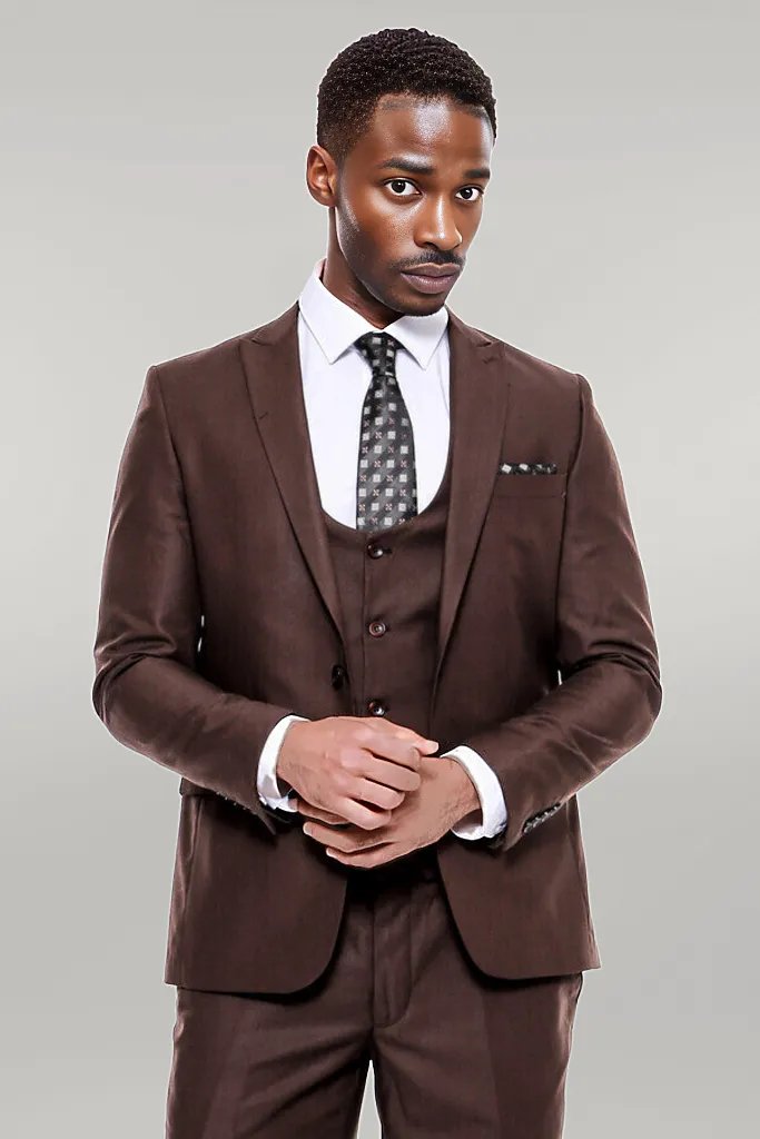 KOALA SYDNEY Plain Slim Fit Brown Men Suit -