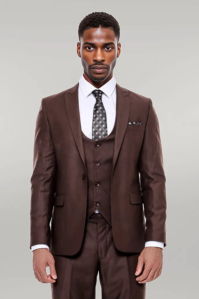 KOALA SYDNEY Plain Slim Fit Brown Men Suit -