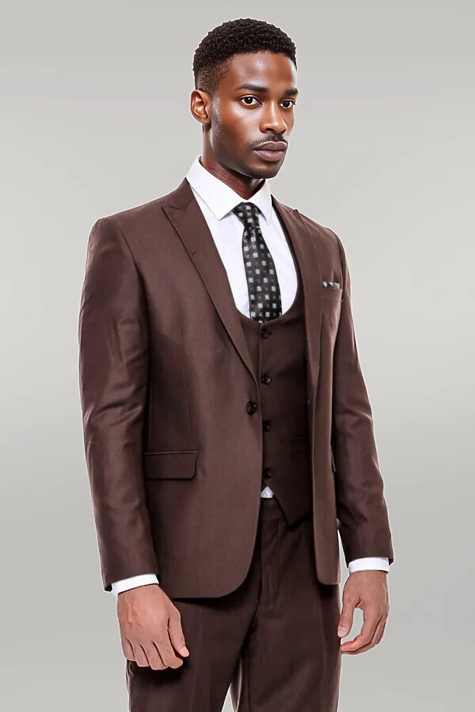 KOALA SYDNEY Plain Slim Fit Brown Men Suit -
